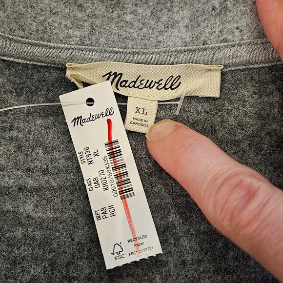 Madewell Jacket Women’s XL Relaxed Mockneck Double-Face Knit Gray Hip-Length NEW - Picture 9 of 12